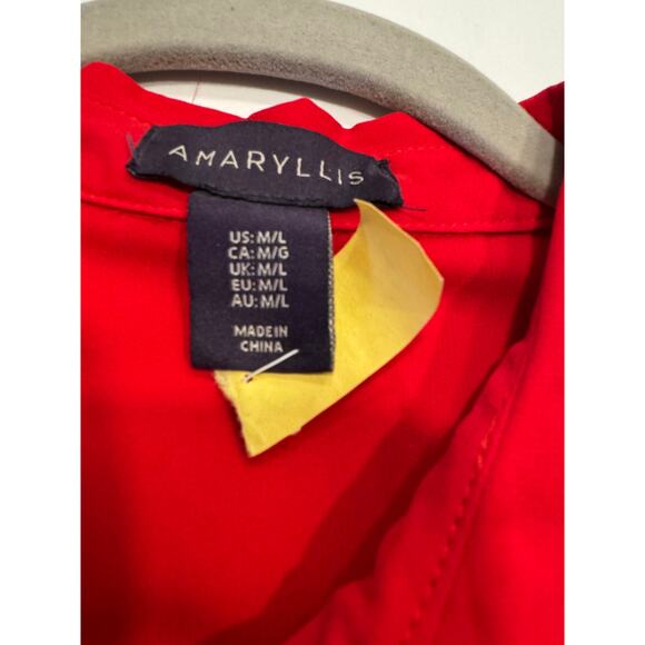 Amaryllis Pleated High-Low Button Front Blouse Size M/L Red Long Sleeve - Picture 4 of 9